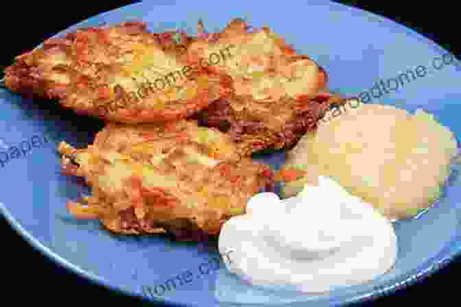 A Plate Of Golden Brown Hanukkah Latkes, Served With Sour Cream And Applesauce 365 Tasty Holiday Recipes: Enjoy Everyday With Holiday Cookbook