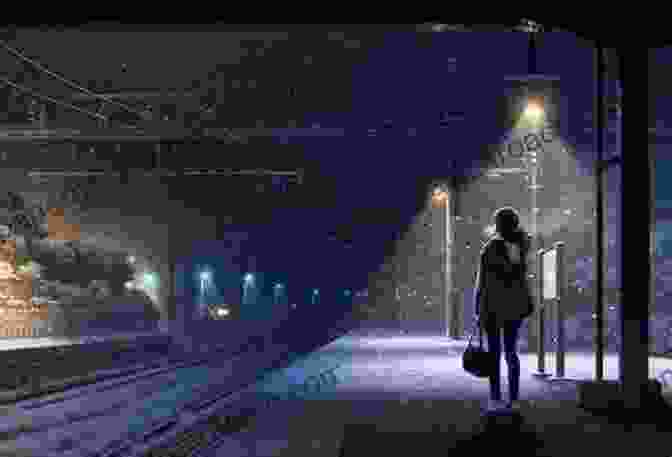 A Snow Covered Train Station With A Woman Standing On The Platform Station In A Country Full Of Snow